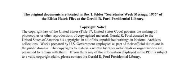 Secretaries Week Message, 1976