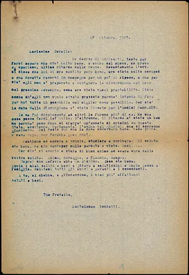 Bartolomeo Vanzetti typed letter (copy) to [Luigia Vanzetti], [Charlestown], 25 October 1925