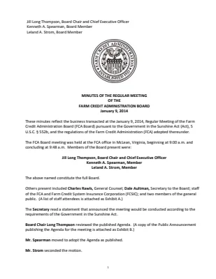 Board Meeting Minutes, January 2014