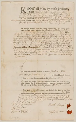 Deed from Enoch Brooks et ux. to Joshua Child for 27+ acres woodland and mowing in Lincoln, in consideration of 147£.