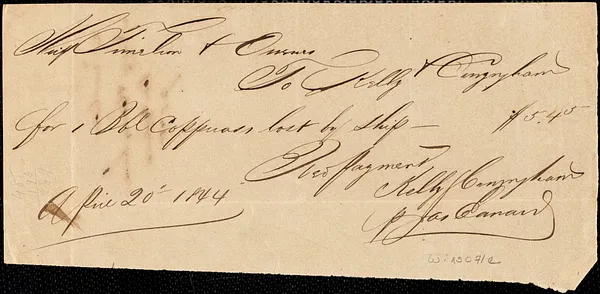 Bill and receipt for matters "lost overboard"