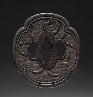 Sword Guard (Tsuba) with Anchor in Waves