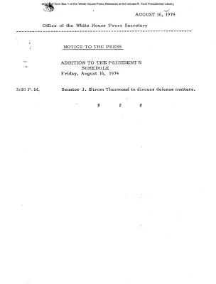 Addition to President's Schedule, Friday, August 16, 1974