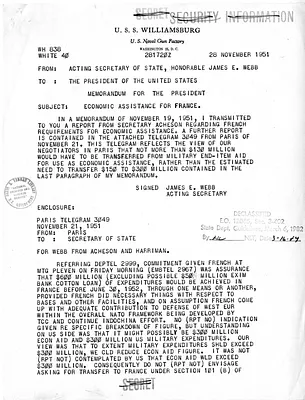 Telegram from James Webb to President Harry S. Truman, with Attached Telegram from Secretary of State Dean Acheson