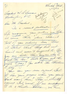 Letter from R. W. Suttan to President Harry S. Truman