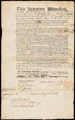 Deborah Cornish indentured to apprentice with Moses Belcher Bass of Boston, 5 August 1779