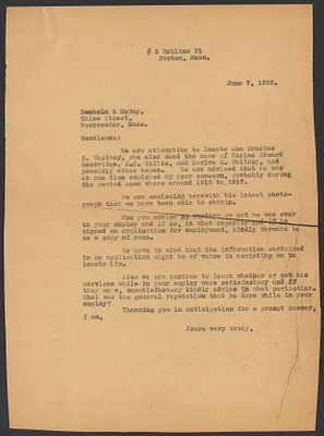 Sacco-Vanzetti Case Records, 1920-1928. Defense Papers. Correspondence of Fred H. Moore to Benholm and McRay, June 7, 1922. Box 10, Folder 4, Harvard Law School Library, Historical & Special Collections