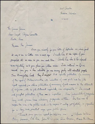 Mildred Fish Harnack autograph letter signed to Gardner Jackson, Madison, Wis., October 12, 1927
