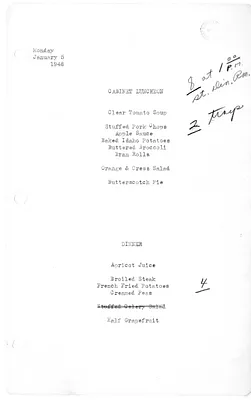 White House Luncheon and Dinner Menu