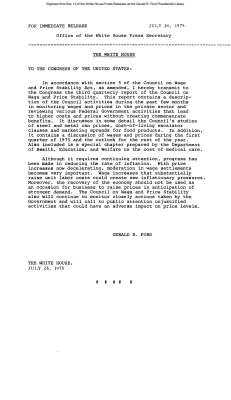 President's Letter to Congress Submitting the third quarterly report of the Council on Wage and Price Stability