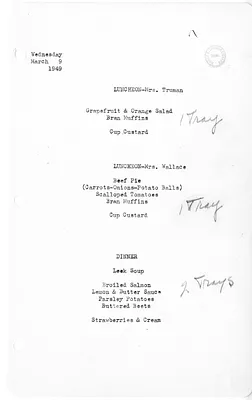 White House Luncheon and Dinner Menu