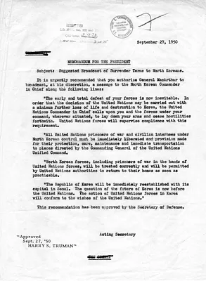 Memorandum for President Harry S. Truman