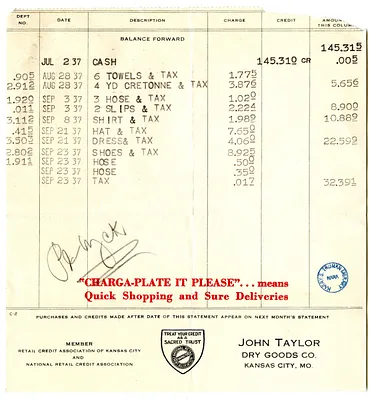 Bill from John Taylor Dry Goods Company