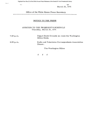 Addition to President's Schedule for Thursday, March 25, 1976