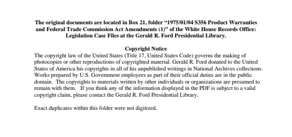 1975/01/04 S356 Product Warranties and Federal Trade Commission Act Amendments (1)