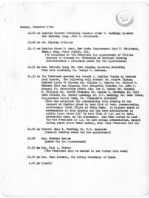 Daily Appointment Sheet for President Harry S. Truman