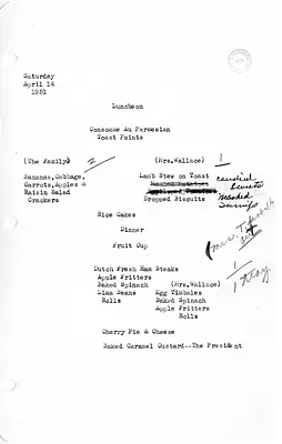 White House Luncheon and Dinner Menu