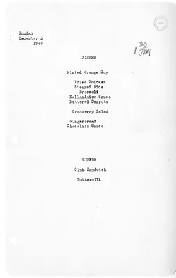 White House Dinner and Supper Menu