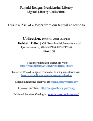 [JGR/Presidential Interviews and Questionnaires] (09/26/1984-10/20/1984)