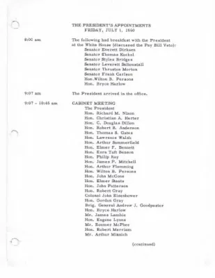 The President's Daily Appointments for July 1960-January 1961