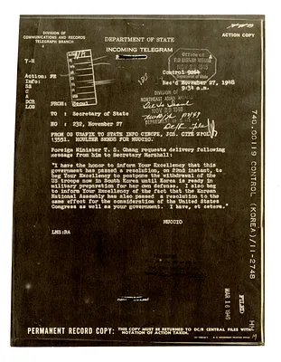 Telegram from John Muccio to Secretary of State George Marshall