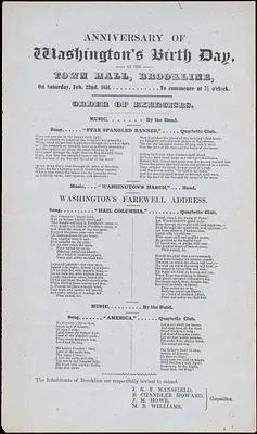 Program for anniversary of George Washington's birthday, 2/22/1851