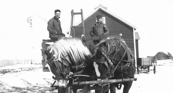 Two Men on a Horse-Drawn Cart, Cedar Falls, 1939