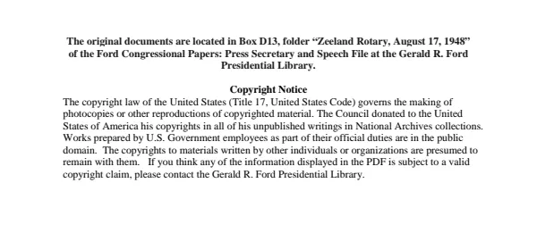 Zeeland Rotary, August 17, 1948