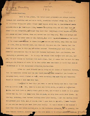 Nicola Sacco typed letter (copy) to Georg Branting, [Dedham, 10?] June 1927