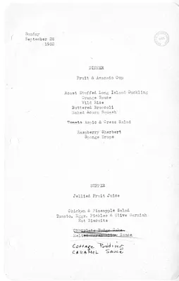 White House Dinner and Supper Menu