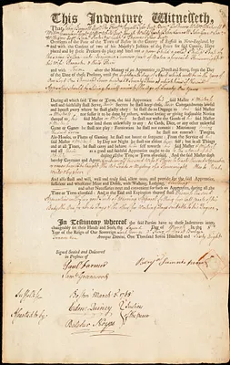 Phillip [Philip] Peak indentured to apprentice with Benjamin Sumner, Jr. of Boston, 2 March 1768