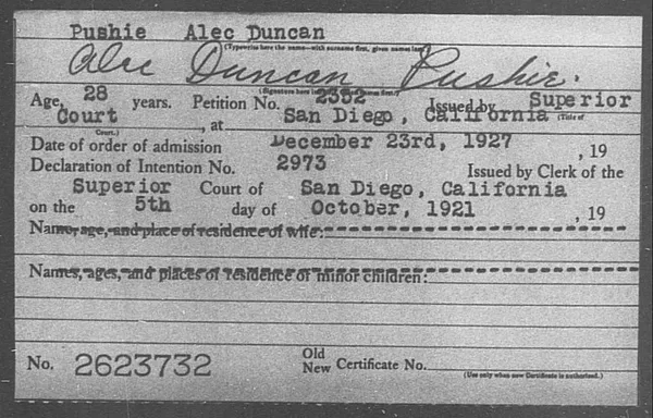 Pushie, Alec Duncan - 1927