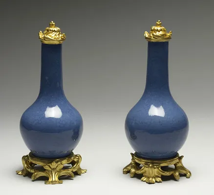 Pair of Powder Blue Bottles with Prunus Blossoms