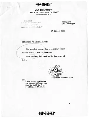 Letter from General George C. Marshall to President Harry S. Truman, with Related Note