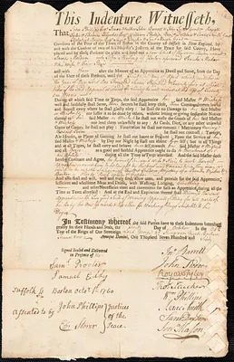 James Melvin indentured to apprentice with John Stirling of Boston, 10 October 1760
