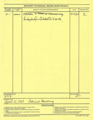 April 15, 1969, Cabinet Meeting