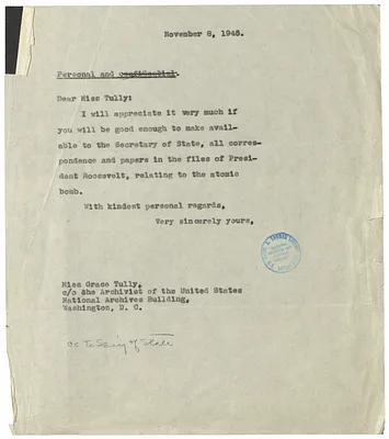 Letter from President Harry S. Truman to Grace Tully