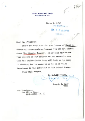 Letter from Joseph Grew to President Harry S. Truman