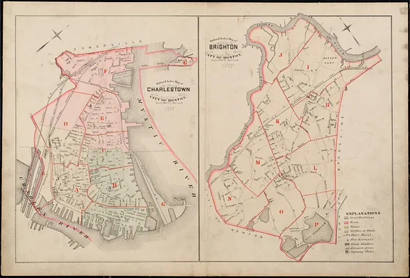 Outline & index map of Charlestown, city of Boston ; Outline & index map of Brighton, city of Boston