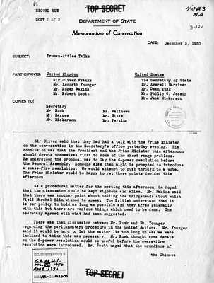 Memorandum of Conversation with Secretary of State Dean Acheson, Ambassador of Great Britain Sir Oliver Franks, Kenneth Younger, Sir Roger Makins, Robert Scott, Averell Harriman, Dean Rusk, Philip Jessup, and John D. Hickerson