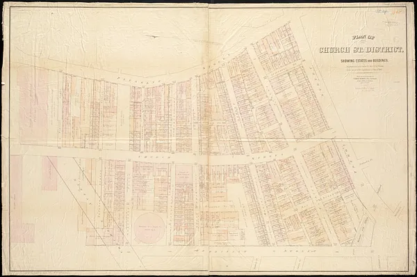 Plan of Church St. district, showing estates and buildings