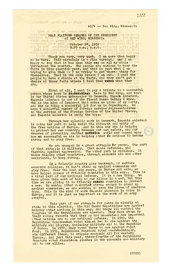 White House Press Release, Remarks of President Harry S. Truman,Red Wing, Minnesota