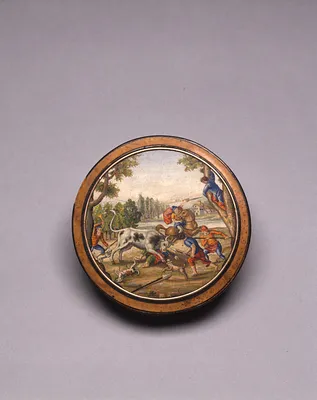 Snuffbox with Miniature Mosaic of Men Fighting a Bull