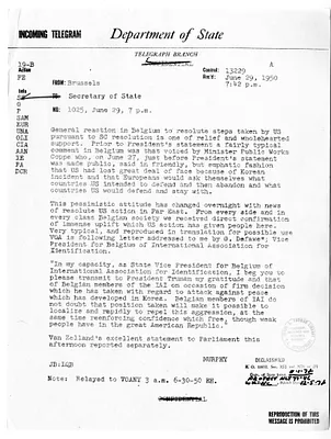 Telegram from Ambassador Robert D. Murphy to Secretary of State Dean Acheson