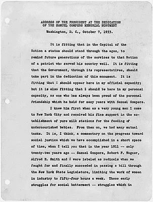 Address of the President at the Dedication of the Samuel Gompers Memorial Monument in Washington, D.C.