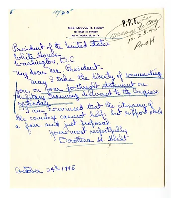 Letter from Dorothea Hecht to President Harry S. Truman