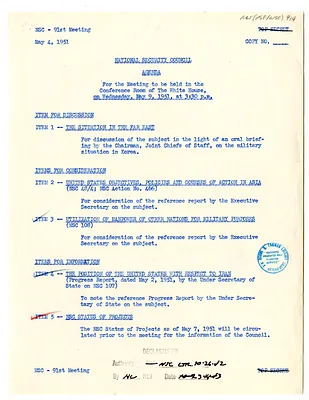 Agenda for the Ninety-First Meeting of the National Security Council