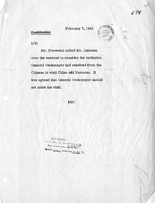 Memorandum of Conversation Between Secretary of State Dean Acheson and Secretary of Defense James Forrestal