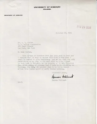 Letters Received to H.H. Barker, November 26, 1934