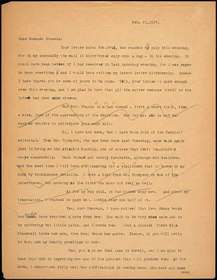 Bartolomeo Vanzetti typed letter (copy) to Mary Donovan, [Charlestown], 28 February 1927